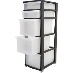 Gifi Rangement|Tour de rangement 5 tiroirs blanc transparent et noir