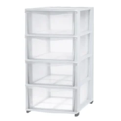 Gifi Rangement|Tour de rangement 4 tiroirs plastique blanc 37x27xH82,7cm
