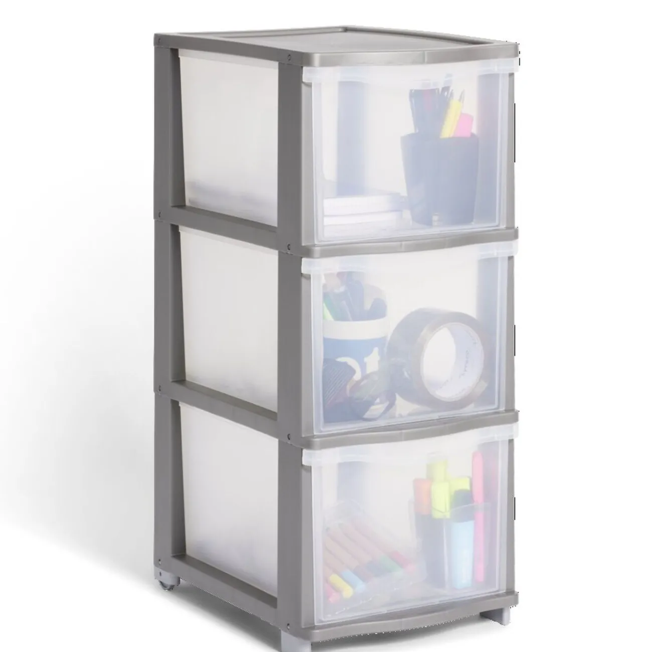 Gifi Rangement|Tour de rangement 3 tiroirs plastique gris 37x27xH63cm