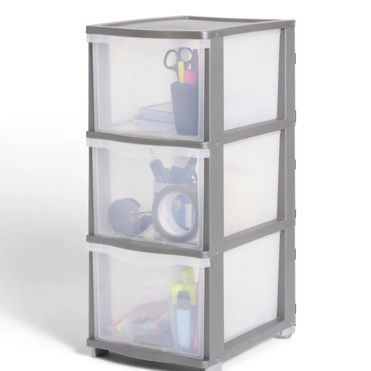 Gifi Rangement|Tour de rangement 3 tiroirs plastique gris 37x27xH63cm
