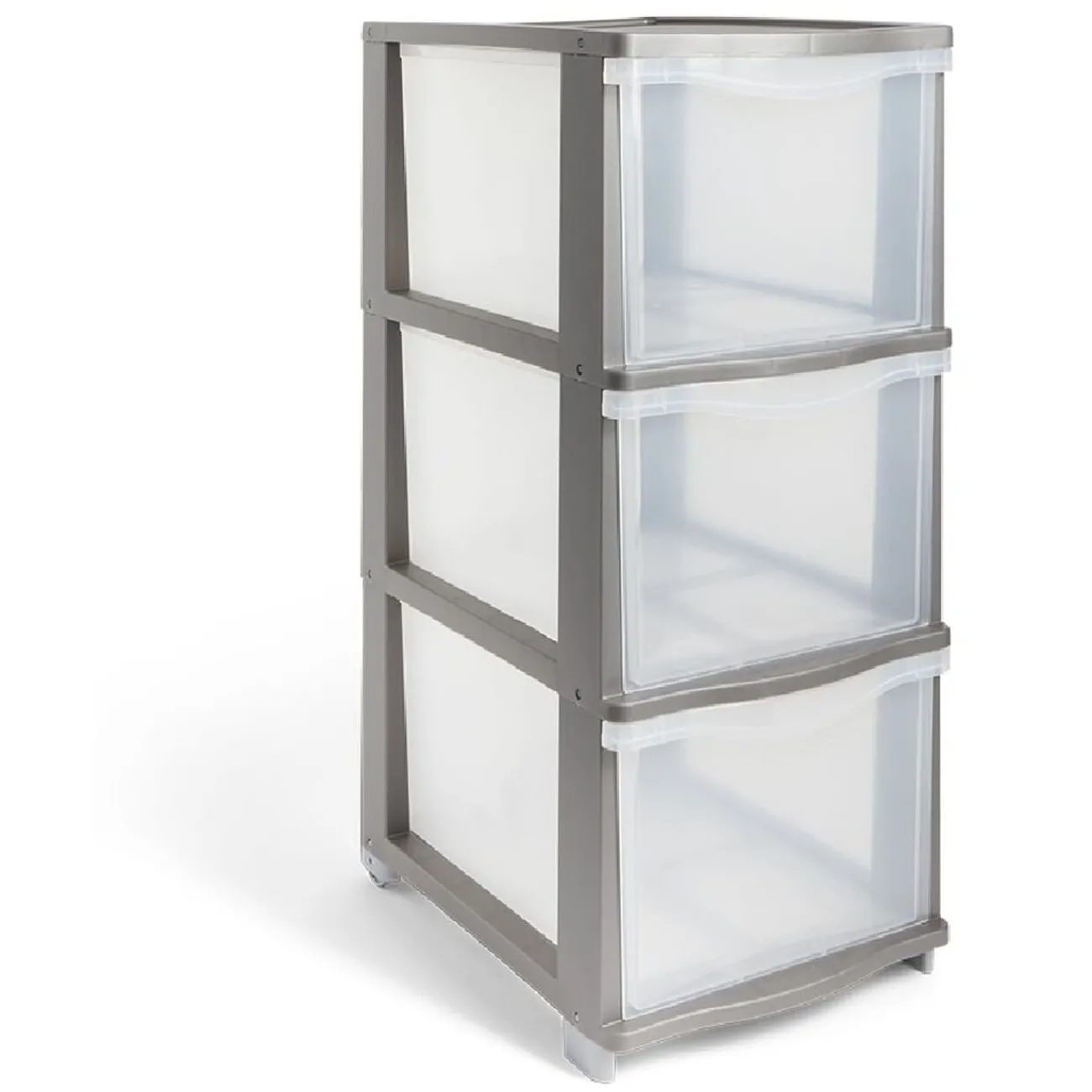 Gifi Rangement|Tour de rangement 3 tiroirs plastique gris 37x27xH63cm