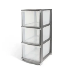 Gifi Rangement|Tour de rangement 3 tiroirs plastique gris 37x27xH63cm