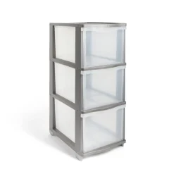 Gifi Rangement|Tour de rangement 3 tiroirs plastique gris 37x27xH63cm
