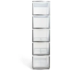 Gifi Rangement|Tour de rangement 5 tiroirs plastique gris 37x27xH103cm