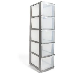 Gifi Rangement|Tour de rangement 5 tiroirs plastique gris 37x27xH103cm