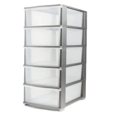 Gifi Rangement|Tour de rangement 5 tiroirs plastique gris 37x27xH103cm
