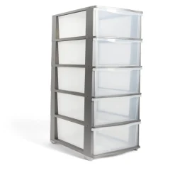 Gifi Rangement|Tour de rangement 5 tiroirs plastique gris 37x27xH103cm