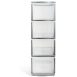 Gifi Rangement|Tour de rangement 4 tiroirs plastique gris 37x27xH82,7cm