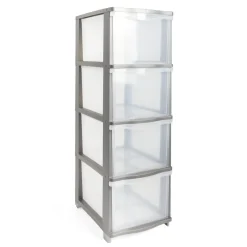 Gifi Rangement|Tour de rangement 4 tiroirs plastique gris 37x27xH82,7cm