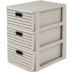 Gifi Rangement|Tour de rangement A5 3 tiroirs à poignée design rotin taupe