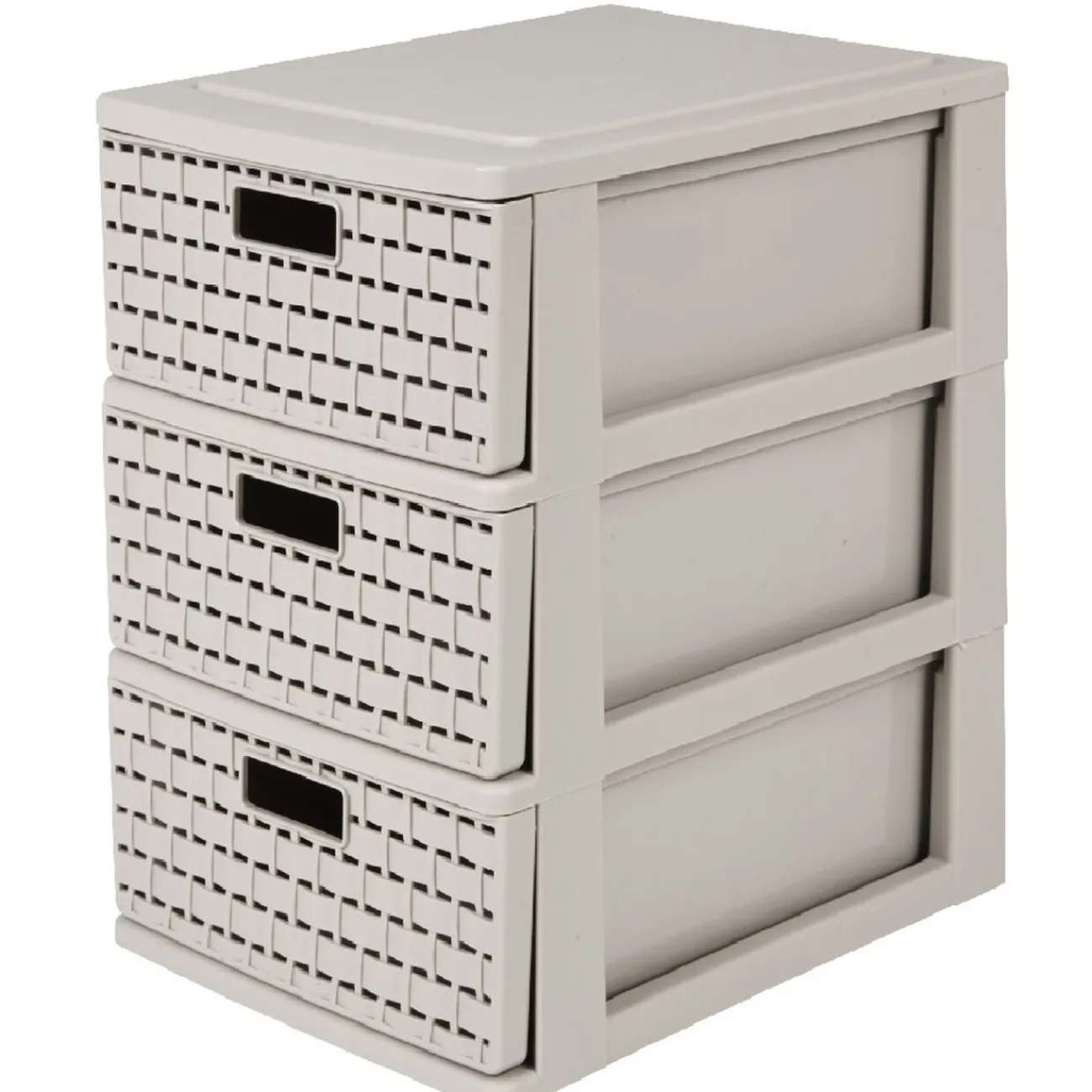 Gifi Rangement|Tour de rangement A5 3 tiroirs à poignée design rotin taupe