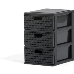 Gifi Rangement|Tour de rangement A5 3 tiroirs à poignée design rotin noir