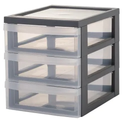 Gifi Rangement|Tour de rangement A5 3 tiroirs grise et transparente 6 L