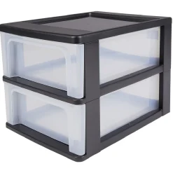 Gifi Rangement|Tour de rangement A4 2 tiroirs noir et transparent 14 L