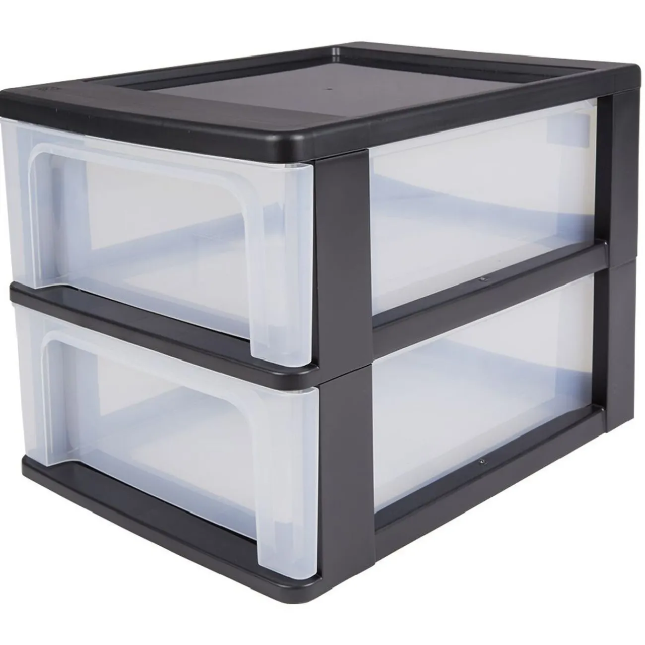 Gifi Rangement|Tour de rangement A4 2 tiroirs noir et transparent 14 L