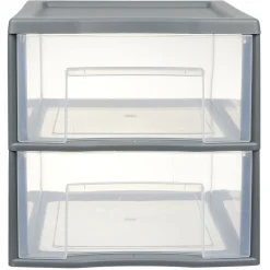 Gifi Rangement|Tour de rangement A4 2 tiroirs grise et transparente 14 L