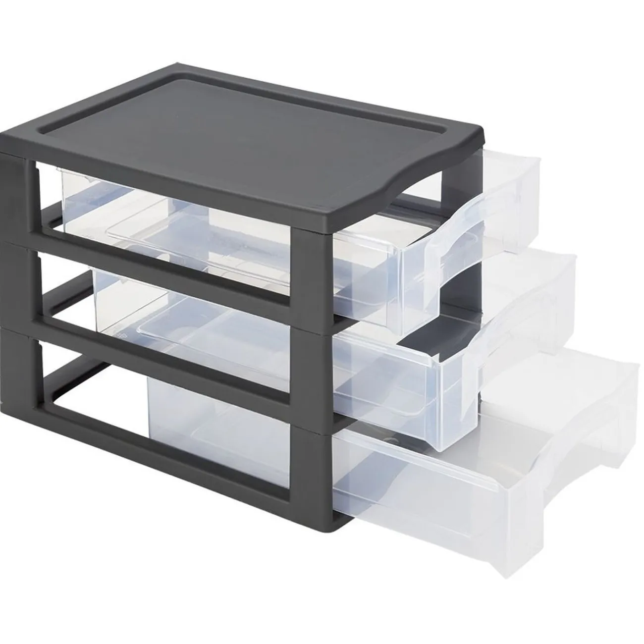 Gifi Rangement|Tour de rangement A4 3 tiroirs noir et transparent 12 L