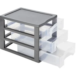 Gifi Rangement|Tour de rangement A4 3 tiroirs grise et transparente 12L