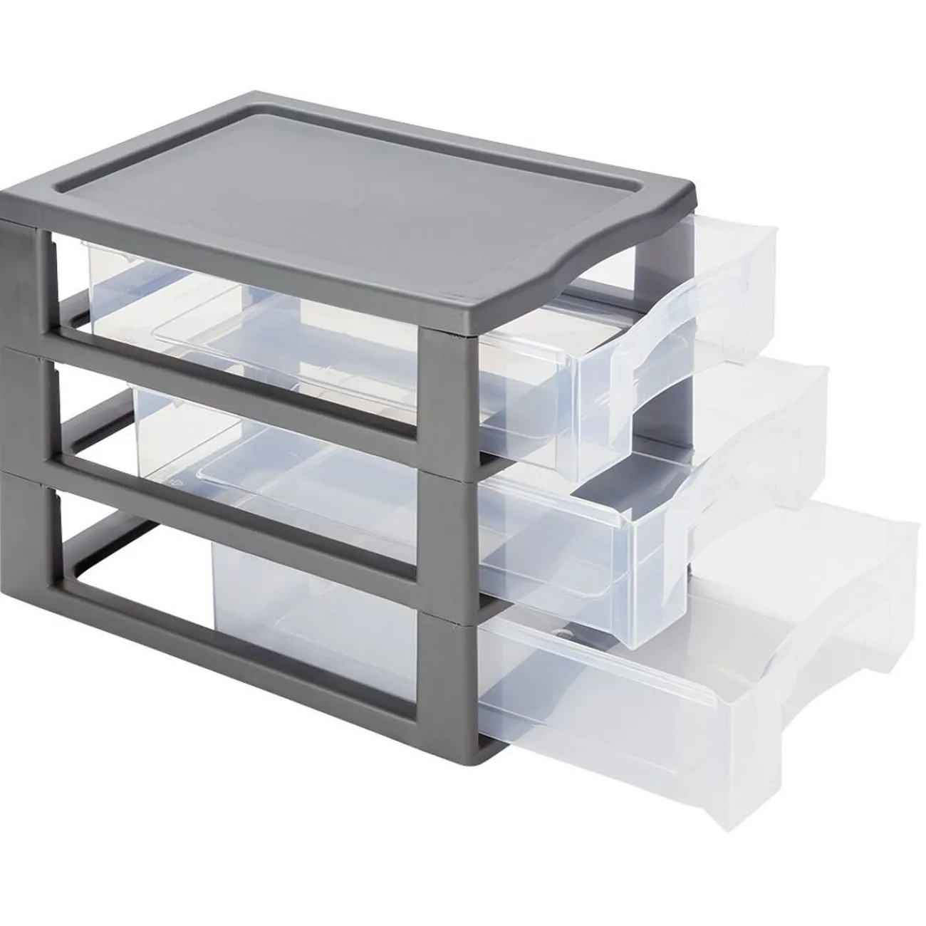 Gifi Rangement|Tour de rangement A4 3 tiroirs grise et transparente 12L
