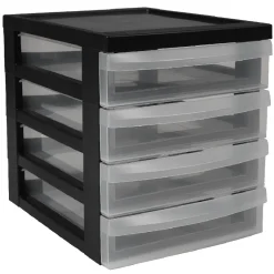Gifi Rangement|Tour de rangement A5 noire 4 tiroirs transparent