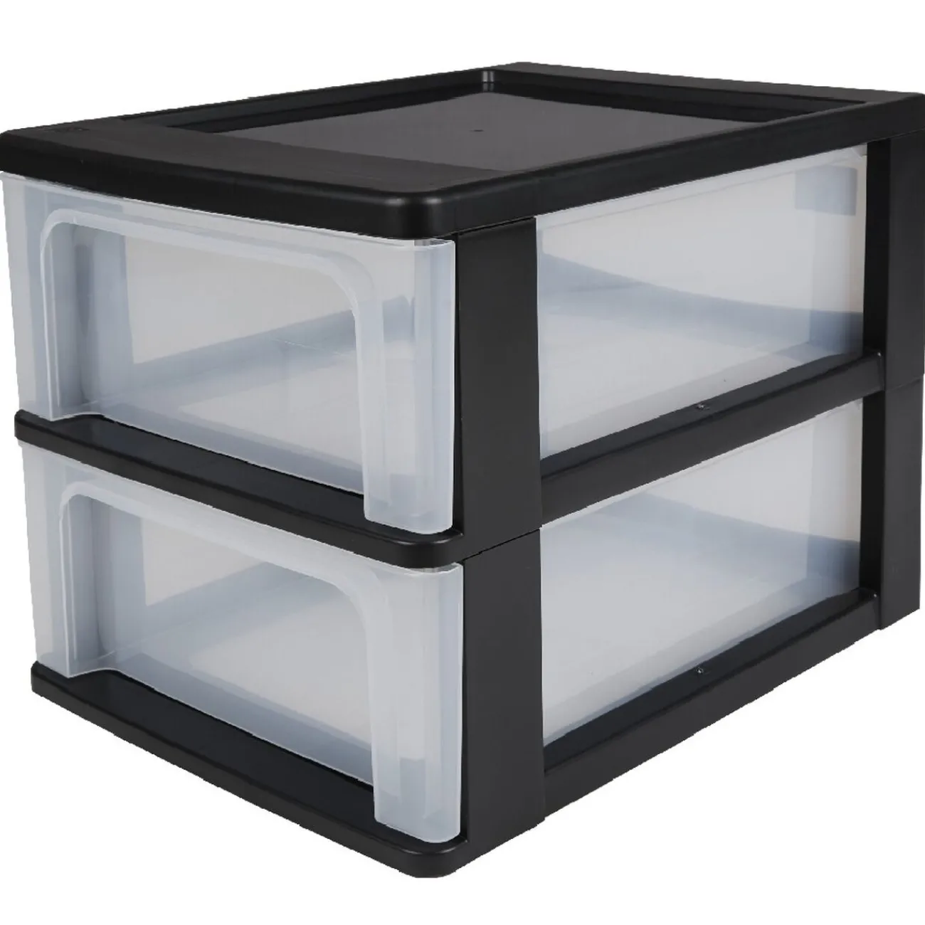 Gifi Rangement|Tour de rangement A4 noire 2 tiroirs transparent 14 L