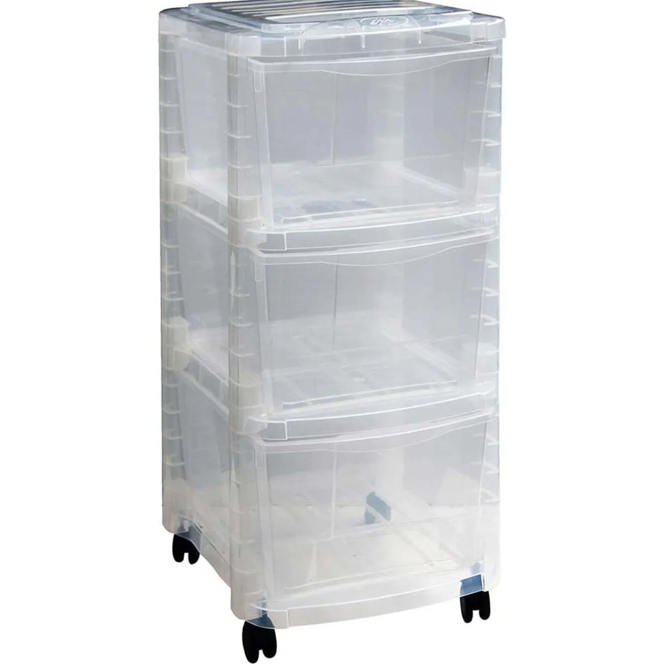 Gifi Rangement|Tour de rangement sur roulettes 3 tiroirs blanc transparent