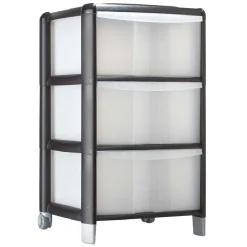 Gifi Rangement|Tour de rangement transparente et noire 3 tiroirs 20L
