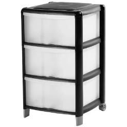 Gifi Rangement|Tour de rangement transparente et noire 3 tiroirs 20L