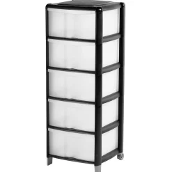 Gifi Rangement|Tour de rangement transparente et noire 5 tiroirs 20L