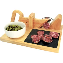 Gifi Trancheuse à saucisson manuelle bambou plateau ardoise