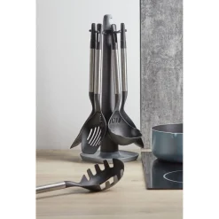 Gifi Ustensiles de cuisine x5 avec support noi et gris