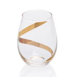 Gifi Verre à eau transparent motif ruban doré x3