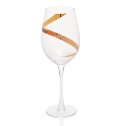 Gifi Verre à vin transparent motif ruban doré x3