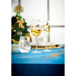 Gifi Verre à vin transparent motif ruban doré x3