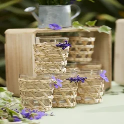 Gifi Verre haut transparent avec raphia Ø8xH12,5cm