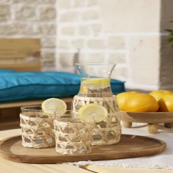 Gifi Verre haut transparent avec raphia Ø8xH12,5cm