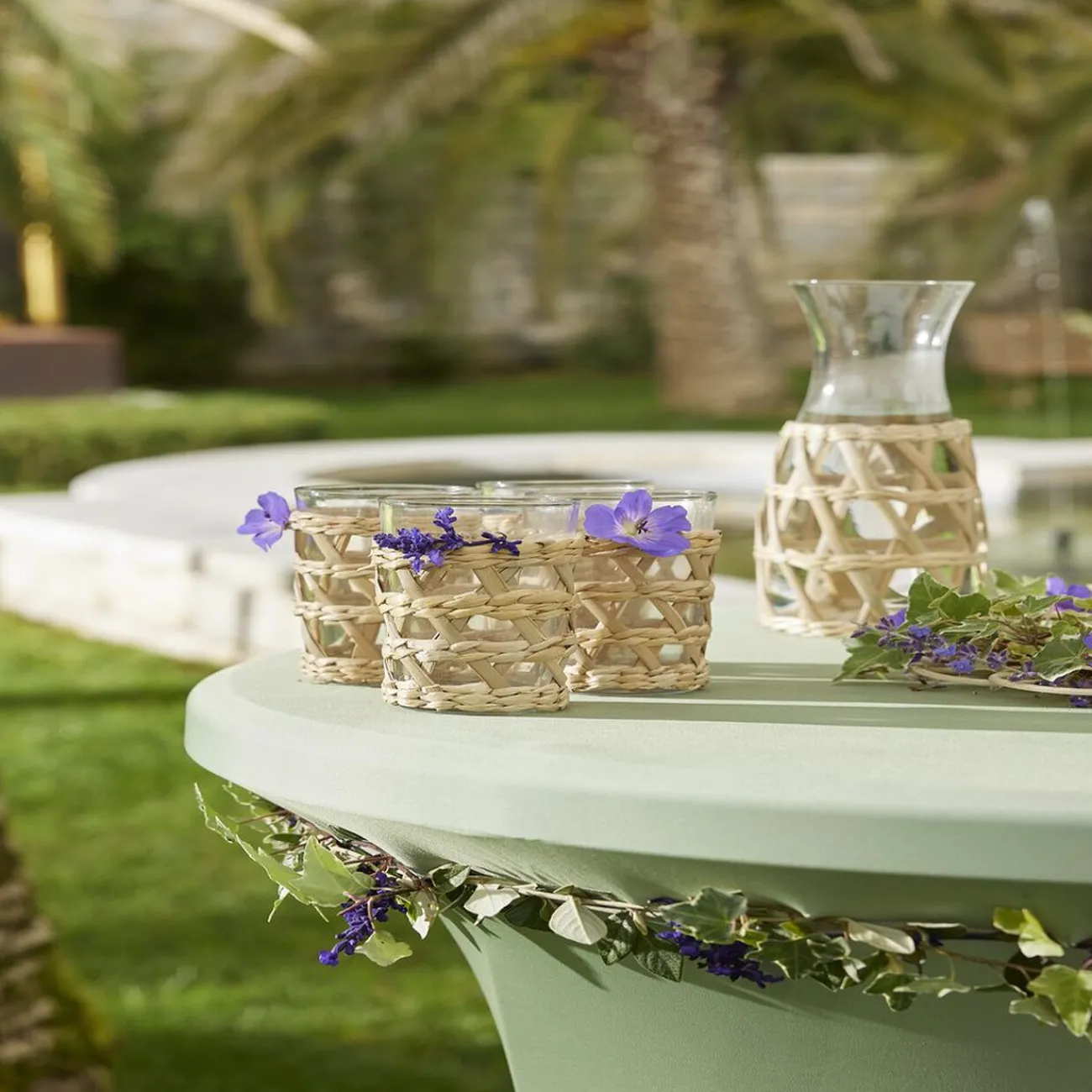 Gifi Verre haut transparent avec raphia Ø8xH12,5cm