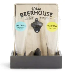 Gifi Verres à bière 50cl x2 avec support décapsuleur et 2 sous verres