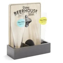 Gifi Verres à bière 50cl x2 avec support décapsuleur et 2 sous verres