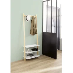 Gifi Rangement|Vestiaire en bois à fixer au mur 3 étagères naturel et blanc