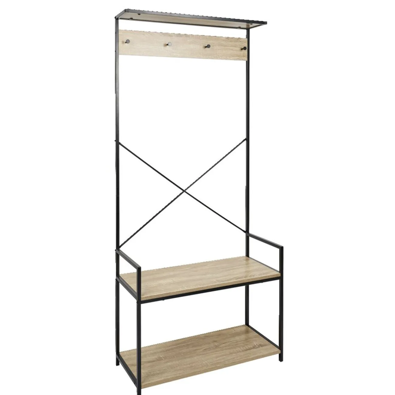 Gifi Rangement|Vestiaire métal et bois 4 crochets 2 niveaux 1 étagère