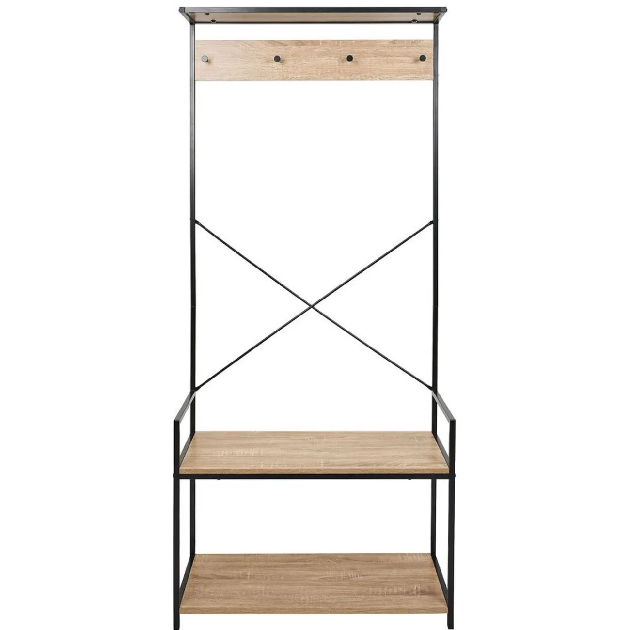 Gifi Rangement|Vestiaire métal et bois 4 crochets 2 niveaux 1 étagère