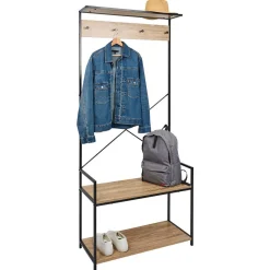 Gifi Rangement|Vestiaire métal et bois 4 crochets 2 niveaux 1 étagère