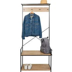 Gifi Rangement|Vestiaire métal et bois 4 crochets 2 niveaux 1 étagère