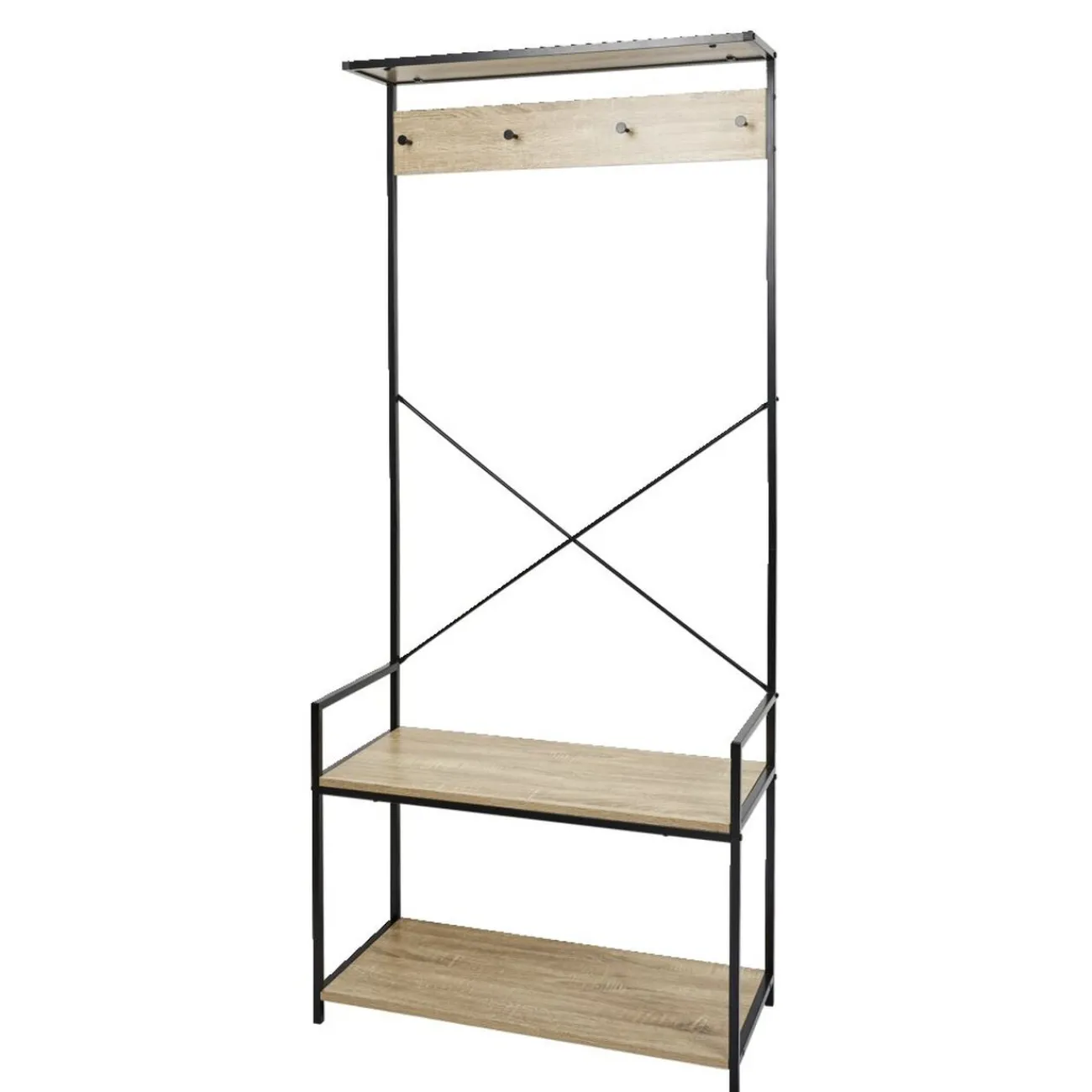 Gifi Rangement|Vestiaire métal et bois 4 crochets 2 niveaux 1 étagère